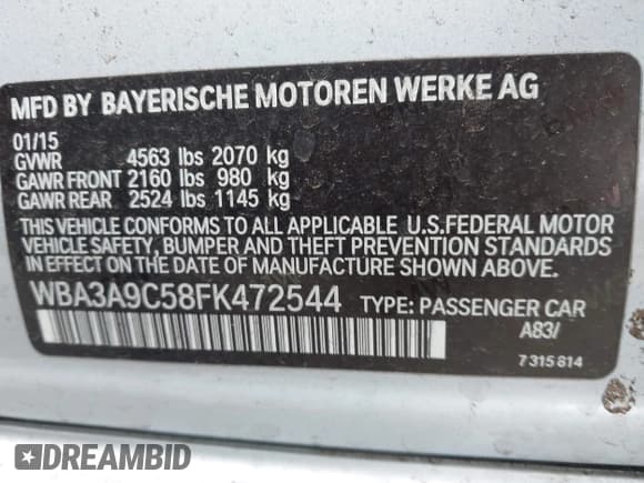 ✅ 2015 BMW 3 Series 335i • VIN: WBA3A9C58FK472544 • Лот: 43796913. Опубликован ранее на IAAI с пробегом 111 298 миль. Бесплатный доступ к архиву аукционных продаж из США и подробный отчёт об истории автомобиля на DreamBid. Изображение 9.