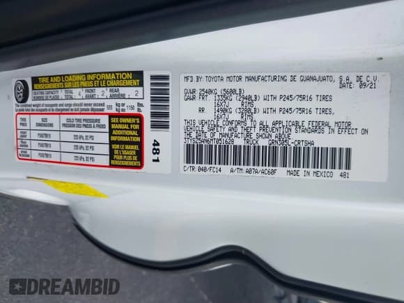 ✅ 2021 Toyota Tacoma SR • VIN: 3TYSZ5AN6MT051628 • Лот: 42440021. Опубликован ранее на IAAI с пробегом 50 549 миль. Бесплатный доступ к архиву аукционных продаж из США и подробный отчёт об истории автомобиля на DreamBid. Изображение 9.