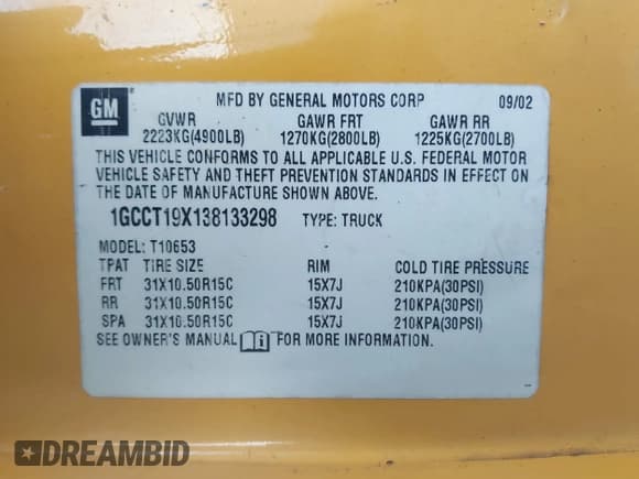 ✅ 2003 Chevrolet S-10 LS • VIN: 1GCCT19X138133298 • Лот: 41810396. Опубликован ранее на IAAI с пробегом 158 005 миль. Бесплатный доступ к архиву аукционных продаж из США и подробный отчёт об истории автомобиля на DreamBid. Изображение 9.