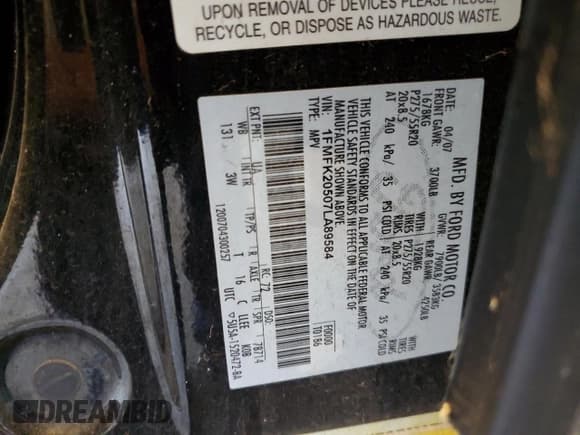 ✅ 2007 Ford Expedition Max Limited • VIN: 1FMFK20507LA89584 • Lot: 60778995. Listed on Copart with 201,356 mi. Free auction sales archive from the USA and detailed vehicle history report at DreamBid. Image 13.