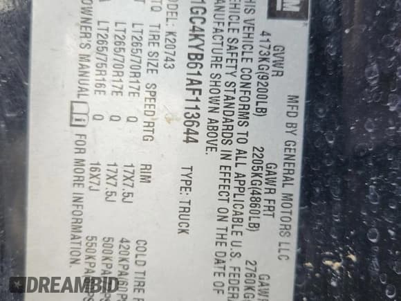 ✅ 2010 Chevrolet Silverado 2500HD LTZ • VIN: 1GC4KYB61AF113644 • Lot: 84446595. Listed on Copart with 185,592 mi. Free auction sales archive from the USA and detailed vehicle history report at DreamBid. Image 12.