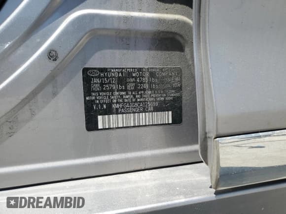 ✅ 2012 Hyundai Azera • VIN: KMHFG4JG8CA125699 • Лот: 66603405. Опубликован ранее на Copart с пробегом 129 673 миль. Бесплатный доступ к архиву аукционных продаж из США и подробный отчёт об истории автомобиля на DreamBid. Изображение 12.