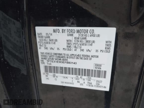 ✅ 2014 Ford F-150 XLT • VIN: 1FTEX1EM3EFB83143 • Lot: 37901094. Listed on IAAI with 114,563 mi. Free auction sales archive from the USA and detailed vehicle history report at DreamBid. Image 9.