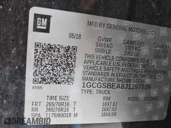 ✅ 2018 Chevrolet Colorado 2WD Work Truck • VIN: 1GCGSBEA8J1297939 • Lot: 40878510. Wystawiony na IAAI z przebiegiem 68 009 mil. Bezpłatny archiwum sprzedaży aukcyjnych z USA i szczegółowy raport historii pojazdu na DreamBid. Zdjęcie 9.