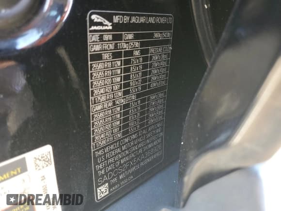 ✅ 2019 Jaguar F-Pace 25t • VIN: SADCS2FX5KA368926 • Lot: 69201075. Wystawiony na Copart z przebiegiem 133 931 mil. Bezpłatny archiwum sprzedaży aukcyjnych z USA i szczegółowy raport historii pojazdu na DreamBid. Zdjęcie 13.