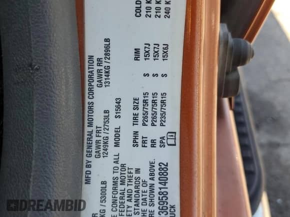 2005 Chevrolet Colorado 1SE LS Z71 с VIN 1GCDS136958140882, выставлен на аукционе Copart как лот 61770785 с пробегом 180 414 миль миль и Списание • Salvage title. История ставок и продаж доступна на DreamBid. Изображение 13.