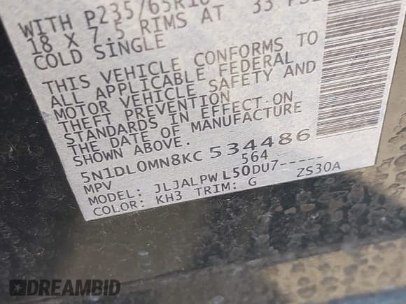 ✅ 2019 Infiniti QX60 Pure • VIN: 5N1DL0MN8KC534486 • Лот: 43754884. Опубликован ранее на IAAI с пробегом 219 648 миль. Бесплатный доступ к архиву аукционных продаж из США и подробный отчёт об истории автомобиля на DreamBid. Изображение 9.