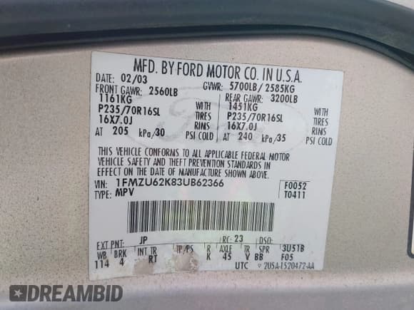 ✅ 2003 Ford Explorer XLS • VIN: 1FMZU62K83UB62366 • Lot: 42177950. Listed on IAAI with 288,243 mi. Free auction sales archive from the USA and detailed vehicle history report at DreamBid. Image 9.