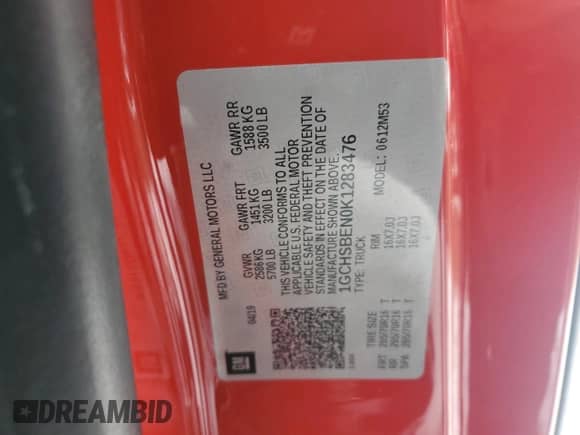 2019 Chevrolet Colorado 2WD Work Truck с VIN 1GCHSBEN0K1283476, выставлен на аукционе Copart как лот 47646095 с пробегом 144 608 миль миль и Чистый • Clean title. История ставок и продаж доступна на DreamBid. Изображение 13.