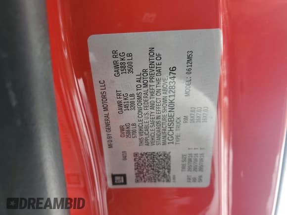 ✅ 2019 Chevrolet Colorado 2WD Work Truck • VIN: 1GCHSBEN0K1283476 • Lot: 47646095. Wystawiony na Copart z przebiegiem 144 608 mil. Bezpłatny archiwum sprzedaży aukcyjnych z USA i szczegółowy raport historii pojazdu na DreamBid. Zdjęcie 13.