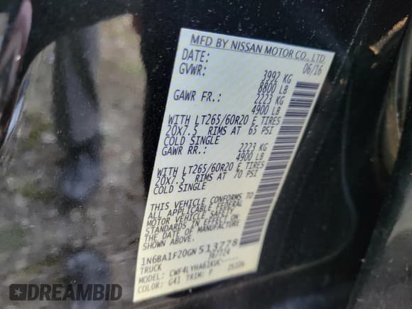 ✅ 2016 Nissan Titan SL • VIN: 1N6BA1F20GN513778 • Lot: 41373178. Listed on IAAI with 85,829 mi. Free auction sales archive from the USA and detailed vehicle history report at DreamBid. Image 9.