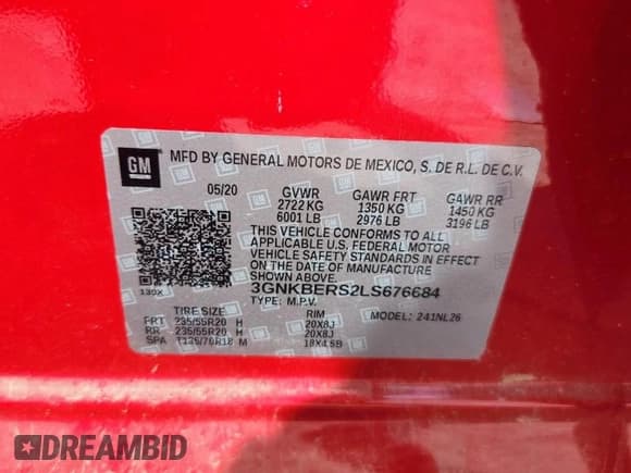 ✅ 2020 Chevrolet Blazer RS • VIN: 3GNKBERS2LS676684 • Lot: 82353065. Wystawiony na Copart z przebiegiem 90 991 mil. Bezpłatny archiwum sprzedaży aukcyjnych z USA i szczegółowy raport historii pojazdu na DreamBid. Zdjęcie 14.