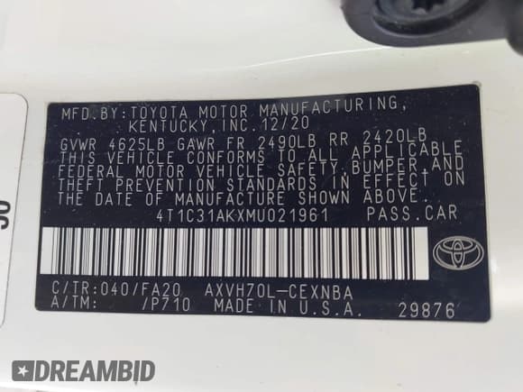 ✅ 2021 Toyota Camry Hybrid LE • VIN: 4T1C31AKXMU021961 • Lot: 43272682. Wystawiony na IAAI z przebiegiem 80 807 mil. Bezpłatny archiwum sprzedaży aukcyjnych z USA i szczegółowy raport historii pojazdu na DreamBid. Zdjęcie 9.