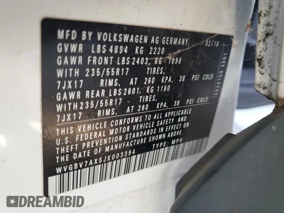 ✅ 2018 Volkswagen Tiguan • VIN: WVGBV7AX5JK003394 • Lot: 91782805. Wystawiony na Copart z przebiegiem 108 263 mil. Bezpłatny archiwum sprzedaży aukcyjnych z USA i szczegółowy raport historii pojazdu na DreamBid. Zdjęcie 12.