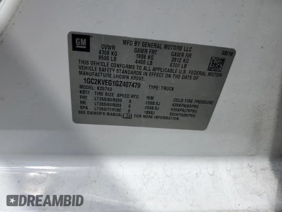 ✅ 2016 Chevrolet Silverado 2500HD LT • VIN: 1GC2KVEG1GZ407479 • Lot: 66373795. Wystawiony na Copart z przebiegiem 97 886 mil. Bezpłatny archiwum sprzedaży aukcyjnych z USA i szczegółowy raport historii pojazdu na DreamBid. Zdjęcie 12.