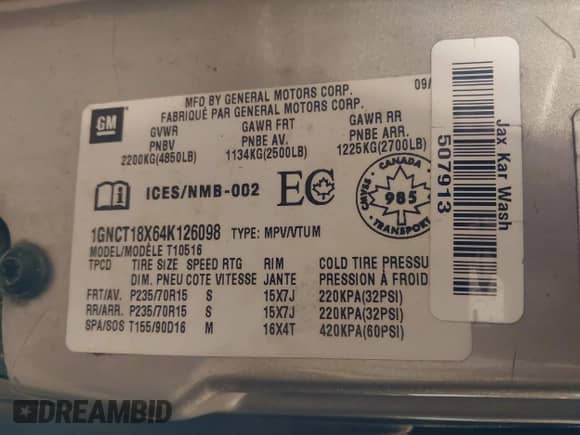 2004 Chevrolet Blazer LS with VIN 1GNCT18X64K126098, listed as a IAAI auction lot 41744502 with 26 mi miles and . Bid and sale history available at DreamBid. Image 9.