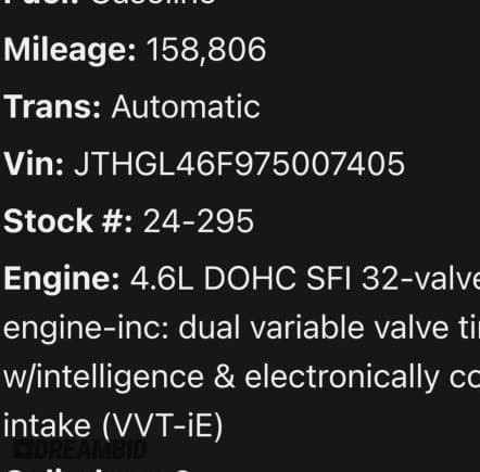 ✅ 2007 Lexus LS 460 L • VIN: JTHGL46F975007XXX • Lot: 59621155. Listed on Copart with 158,806 mi. Free auction sales archive from the USA and detailed vehicle history report at DreamBid. Image 10.