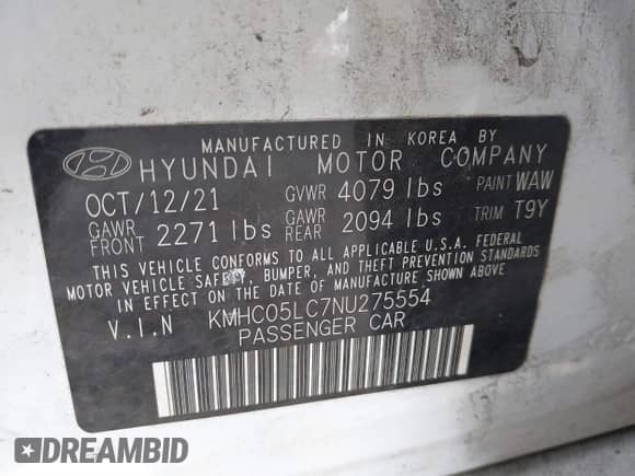 2022 Hyundai Ioniq Limited с VIN KMHC05LC7NU275554, выставлен на аукционе IAAI как лот 41493035 с пробегом 29 866 миль миль и . История ставок и продаж доступна на DreamBid. Изображение 9.