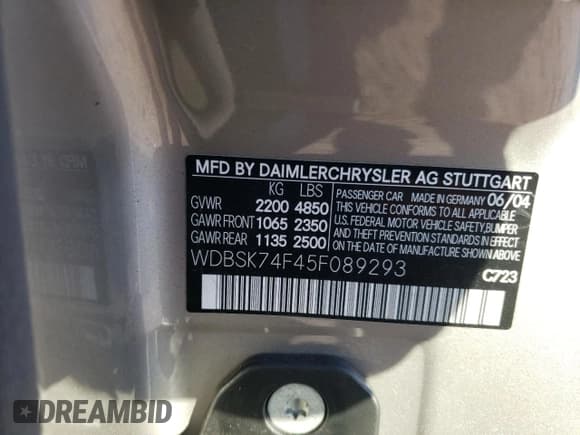 ✅ 2005 Mercedes-Benz SL 55 AMG • VIN: WDBSK74F45F089293 • Lot: 85487394. Listed on Copart with 34,153 mi. Free auction sales archive from the USA and detailed vehicle history report at DreamBid. Image 12.