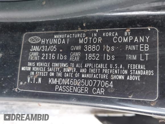 ✅ 2005 Hyundai Elantra GLS • VIN: KMHDN46D25U077064 • Lot: 43613655. Wystawiony na IAAI z przebiegiem 191 347 mil. Bezpłatny archiwum sprzedaży aukcyjnych z USA i szczegółowy raport historii pojazdu na DreamBid. Zdjęcie 9.