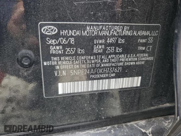 ✅ 2019 Hyundai Sonata SE • VIN: 5NPE24AF0KH737621 • Лот: 80335475. Опубликован ранее на Copart с пробегом 106 224 миль. Бесплатный доступ к архиву аукционных продаж из США и подробный отчёт об истории автомобиля на DreamBid. Изображение 12.