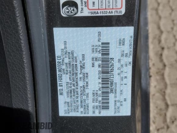 ✅ 2007 Mercury Milan • VIN: 3MEHM07Z37R626758 • Lot: 69102625. Wystawiony na Copart z przebiegiem 36 537 mil. Bezpłatny archiwum sprzedaży aukcyjnych z USA i szczegółowy raport historii pojazdu na DreamBid. Zdjęcie 13.