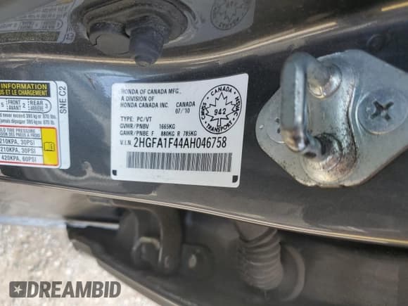 ✅ 2010 Honda Civic DX-G • VIN: 2HGFA1F44AH046758 • Лот: 80354865. Опубликован ранее на Copart с пробегом 160 345 миль. Бесплатный доступ к архиву аукционных продаж из США и подробный отчёт об истории автомобиля на DreamBid. Изображение 12.