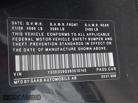 ✅ 2008 Saab 9-5 SportCombi • VIN: YS3ED59G383510143 • Лот: 42338215. Опубликован ранее на IAAI с пробегом 171 557 миль. Бесплатный доступ к архиву аукционных продаж из США и подробный отчёт об истории автомобиля на DreamBid. Изображение 9.