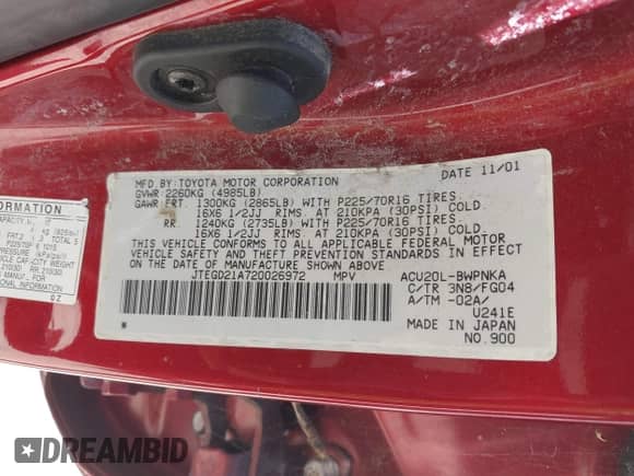 2002 Toyota Highlander z VIN JTEGD21A720026972, wystawiony jako IAAI lot #42335981 z przebiegiem 230 298 mil mil oraz . Historia ofert i sprzedaży dostępna na DreamBid. Obrazek 9.