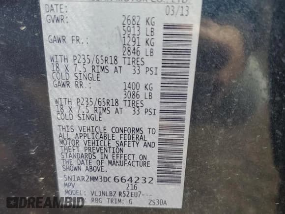 ✅ 2013 Nissan Pathfinder Platinum • VIN: 5N1AR2MM3DC664232 • Лот: 90320195. Опубликован ранее на Copart с пробегом 159 107 миль. Бесплатный доступ к архиву аукционных продаж из США и подробный отчёт об истории автомобиля на DreamBid. Изображение 13.