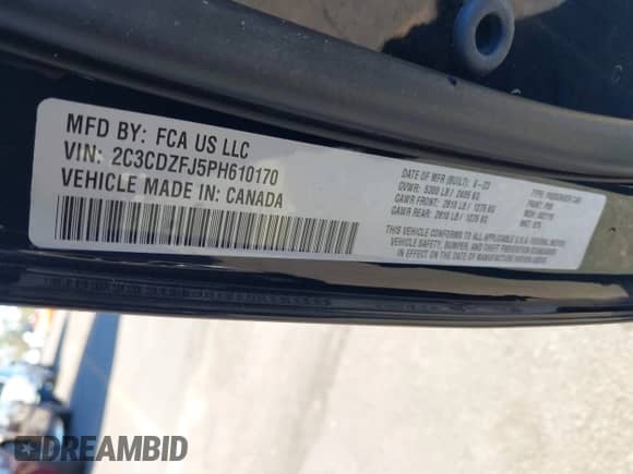 2023 Dodge Challenger R/T Scat Pack z VIN 2C3CDZFJ5PH610170, wystawiony jako IAAI lot #40908987 z przebiegiem 11 050 mil mil oraz . Historia ofert i sprzedaży dostępna na DreamBid. Obrazek 9.