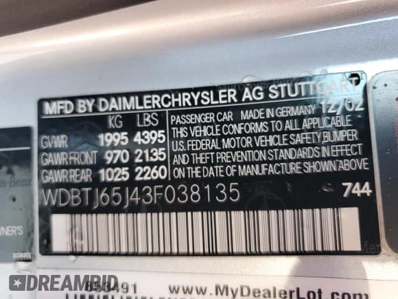 ✅ 2003 Mercedes-Benz CLK 320 • VIN: WDBTJ65J43F038135 • Лот: 71801574. Опубликован ранее на Copart с пробегом 220 256 миль. Бесплатный доступ к архиву аукционных продаж из США и подробный отчёт об истории автомобиля на DreamBid. Изображение 13.