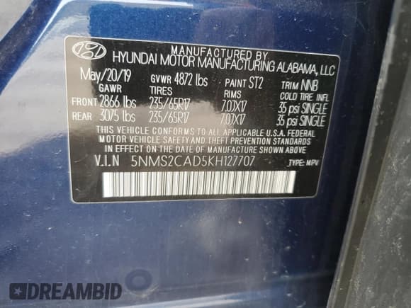 ✅ 2019 Hyundai Santa Fe SE • VIN: 5NMS2CAD5KH127707 • Lot: 48631823. Wystawiony na Copart z przebiegiem 70 079 mil. Bezpłatny archiwum sprzedaży aukcyjnych z USA i szczegółowy raport historii pojazdu na DreamBid. Zdjęcie 13.