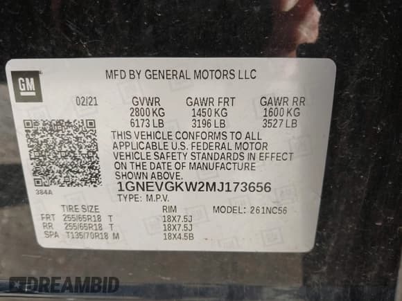 ✅ 2021 Chevrolet Traverse LT Cloth • VIN: 1GNEVGKW2MJ173656 • Lot: 43159539. Wystawiony na IAAI z przebiegiem 146 588 mil. Bezpłatny archiwum sprzedaży aukcyjnych z USA i szczegółowy raport historii pojazdu na DreamBid. Zdjęcie 9.