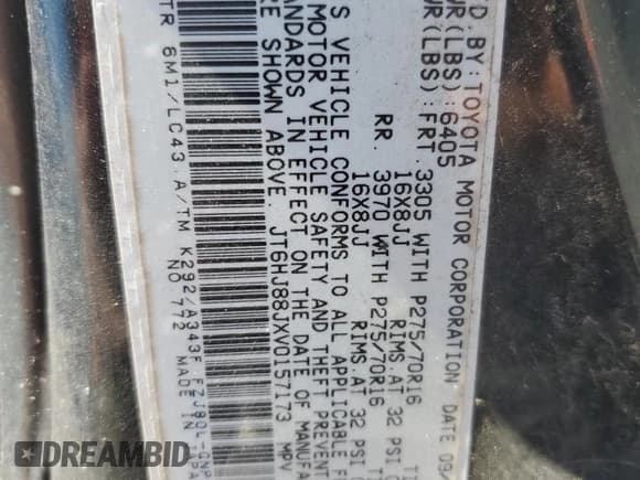 ✅ 1997 Lexus LX 450 • VIN: JT6HJ88JXV0157173 • Lot: 64906895. Listed on Copart with 211,264 mi. Free auction sales archive from the USA and detailed vehicle history report at DreamBid. Image 13.