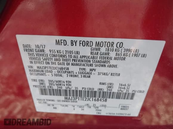 ✅ 2018 Ford EcoSport SE • VIN: MAJ3P1TE2JC168458 • Lot: 43671350. Listed on IAAI with 193,335 mi. Free auction sales archive from the USA and detailed vehicle history report at DreamBid. Image 9.