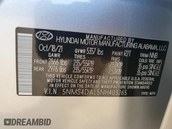 ✅ 2022 Hyundai Santa Fe Limited • VIN: 5NMS4DAL5NH403265 • Lot: 58355604. Wystawiony na Copart z przebiegiem 43 383 mil. Bezpłatny archiwum sprzedaży aukcyjnych z USA i szczegółowy raport historii pojazdu na DreamBid. Zdjęcie 13.