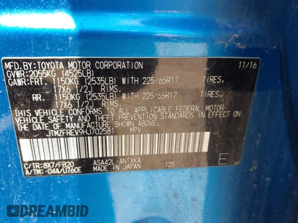 ✅ 2017 Toyota RAV4 LE • VIN: JTMZFREV9HJ702581 • Lot: 42338876. Listed on IAAI with 180,291 mi. Free auction sales archive from the USA and detailed vehicle history report at DreamBid. Image 9.