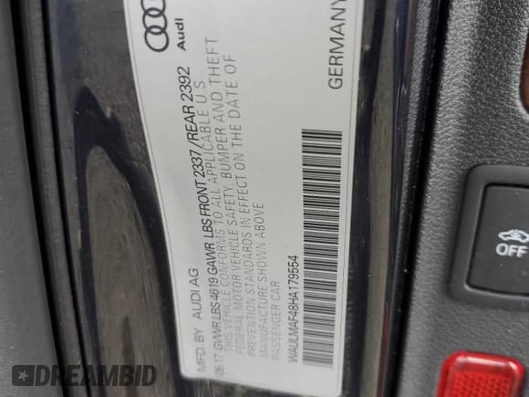 ✅ 2017 Audi A4 ultra Premium Plus • VIN: WAULMAF48HA179554 • Лот: 81547894. Опубликован ранее на Copart с пробегом 72 157 миль. Бесплатный доступ к архиву аукционных продаж из США и подробный отчёт об истории автомобиля на DreamBid. Изображение 13.