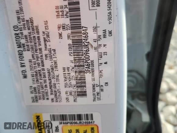 ✅ 2018 Ford Fusion Titanium • VIN: 3FA6P0D96JR246847 • Lot: 91092475. Wystawiony na Copart z przebiegiem 87 528 mil. Bezpłatny archiwum sprzedaży aukcyjnych z USA i szczegółowy raport historii pojazdu na DreamBid. Zdjęcie 13.