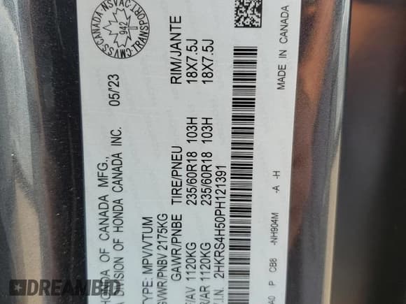 ✅ 2023 Honda CR-V Sport • VIN: 2HKRS4H50PH121391 • Lot: 67265225. Listed on Copart with 24,093 mi. Free auction sales archive from the USA and detailed vehicle history report at DreamBid. Image 13.