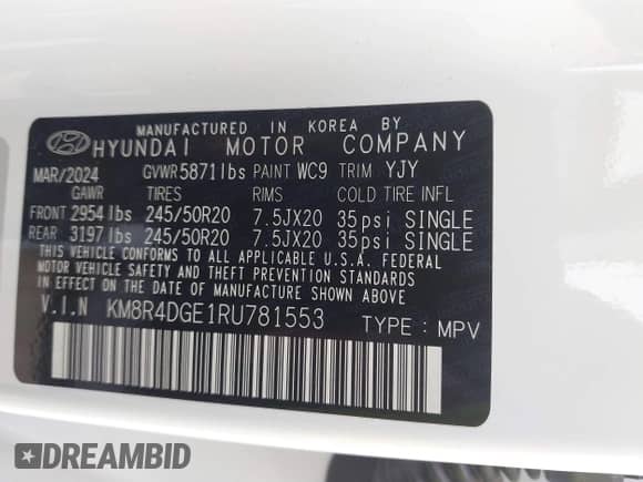 2024 Hyundai Palisade SEL с VIN KM8R4DGE1RU781553, выставлен на аукционе IAAI как лот 42905054 с пробегом 23 177 миль миль и . История ставок и продаж доступна на DreamBid. Изображение 9.