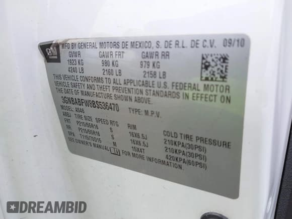 ✅ 2011 Chevrolet HHR 1LT • VIN: 3GNBABFW8BS536470 • Lot: 42022592. Listed on IAAI with 154,453 mi. Free auction sales archive from the USA and detailed vehicle history report at DreamBid. Image 9.