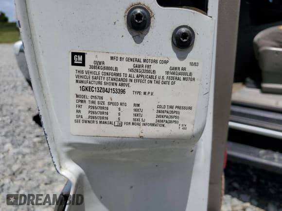 ✅ 2004 GMC Yukon SLE • VIN: 1GKEC13Z04J153396 • Lot: 64845454. Listed on Copart with 245,913 mi. Free auction sales archive from the USA and detailed vehicle history report at DreamBid. Image 13.