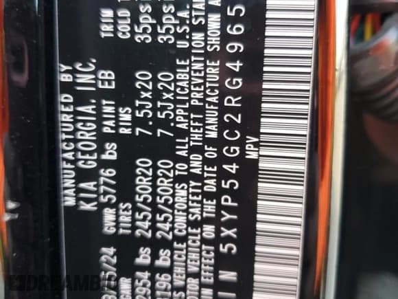 ✅ 2024 Kia Telluride SX • VIN: 5XYP54GC2RG496529 • Lot: 91020715. Listed on Copart with 21,926 mi. Free auction sales archive from the USA and detailed vehicle history report at DreamBid. Image 13.