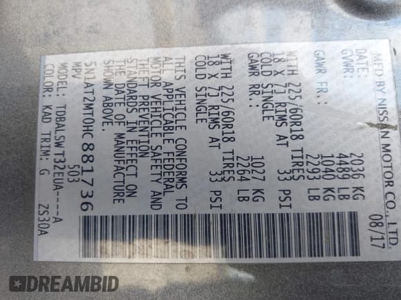 ✅ 2017 Nissan Rogue SL • VIN: 5N1AT2MT0HC881736 • Lot: 41506635. Listed on IAAI with 136,389 mi. Free auction sales archive from the USA and detailed vehicle history report at DreamBid. Image 9.