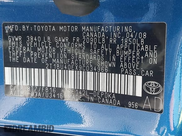 ✅ 2009 Toyota Corolla • VIN: 2T1BU40EX9C034966 • Lot: 42399400. Listed on IAAI with 191,980 mi. Free auction sales archive from the USA and detailed vehicle history report at DreamBid. Image 9.