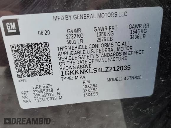 ✅ 2020 GMC Acadia SLE • VIN: 1GKKNKLS4LZ212035 • Lot: 44493315. Listed on Copart with 81,219 mi. Free auction sales archive from the USA and detailed vehicle history report at DreamBid. Image 14.