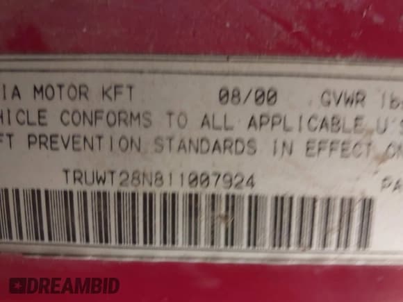 ✅ 2001 Audi TT • VIN: TRUWT28N811007924 • Лот: 42557028. Опубликован ранее на IAAI с пробегом 109 418 миль. Бесплатный доступ к архиву аукционных продаж из США и подробный отчёт об истории автомобиля на DreamBid. Изображение 9.