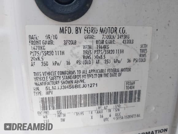 ✅ 2011 Lincoln Navigator • VIN: 5LMJJ3H56BEJ01271 • Lot: 42678027. Listed on IAAI with 260,751 mi. Free auction sales archive from the USA and detailed vehicle history report at DreamBid. Image 9.